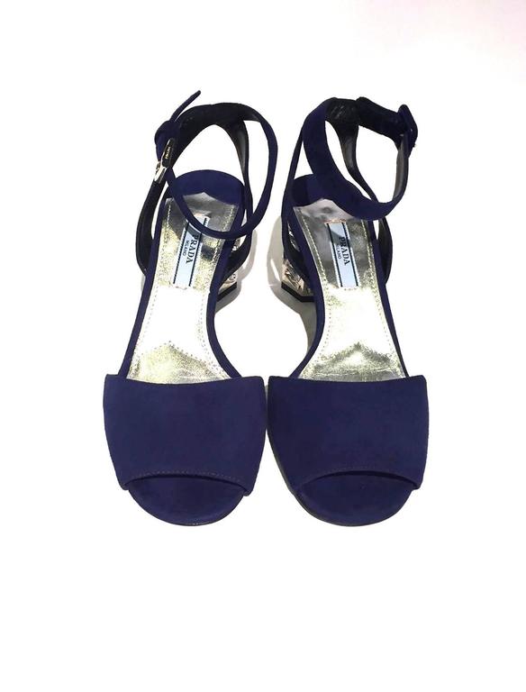 Prada velvet blue pumps with glas heels, Sz 37 For Sale at 1stDibs