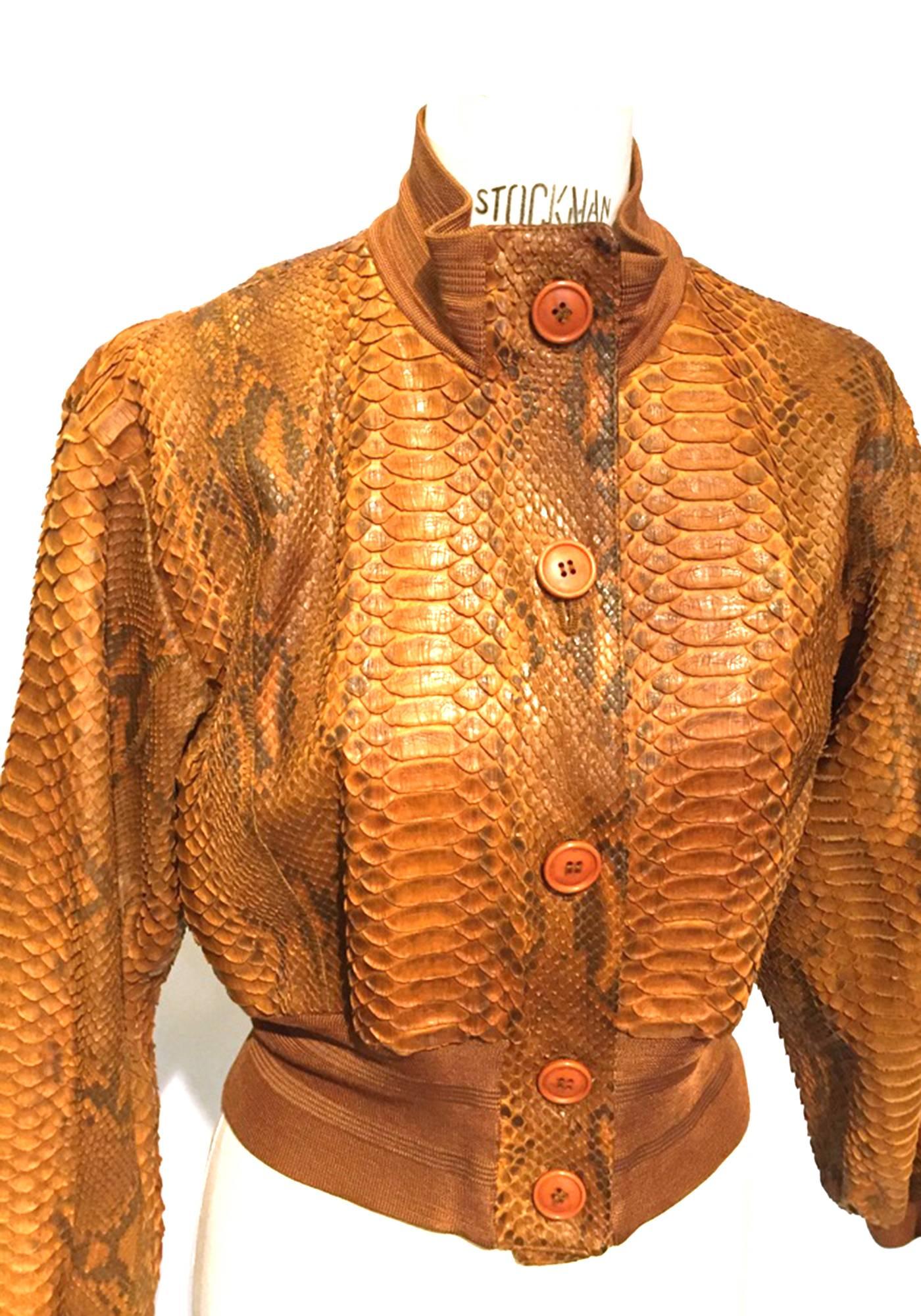 Brown Gianfranco Ferre vintage python bomber jacket from mid 1990s, Sz. S For Sale