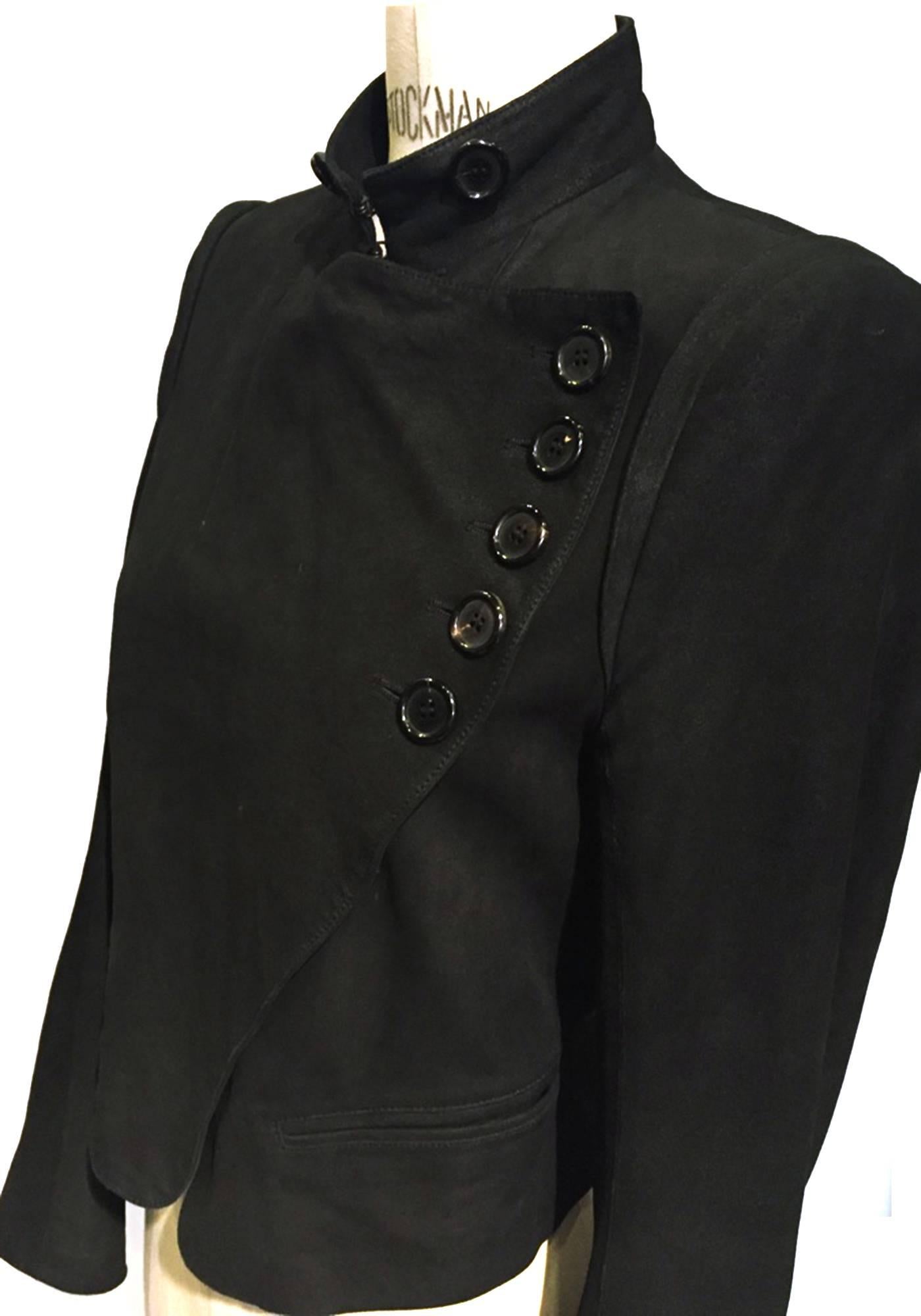 Black 90s Ann Demeulemeester cropped high waisted leather Jacket, Sz. S For Sale