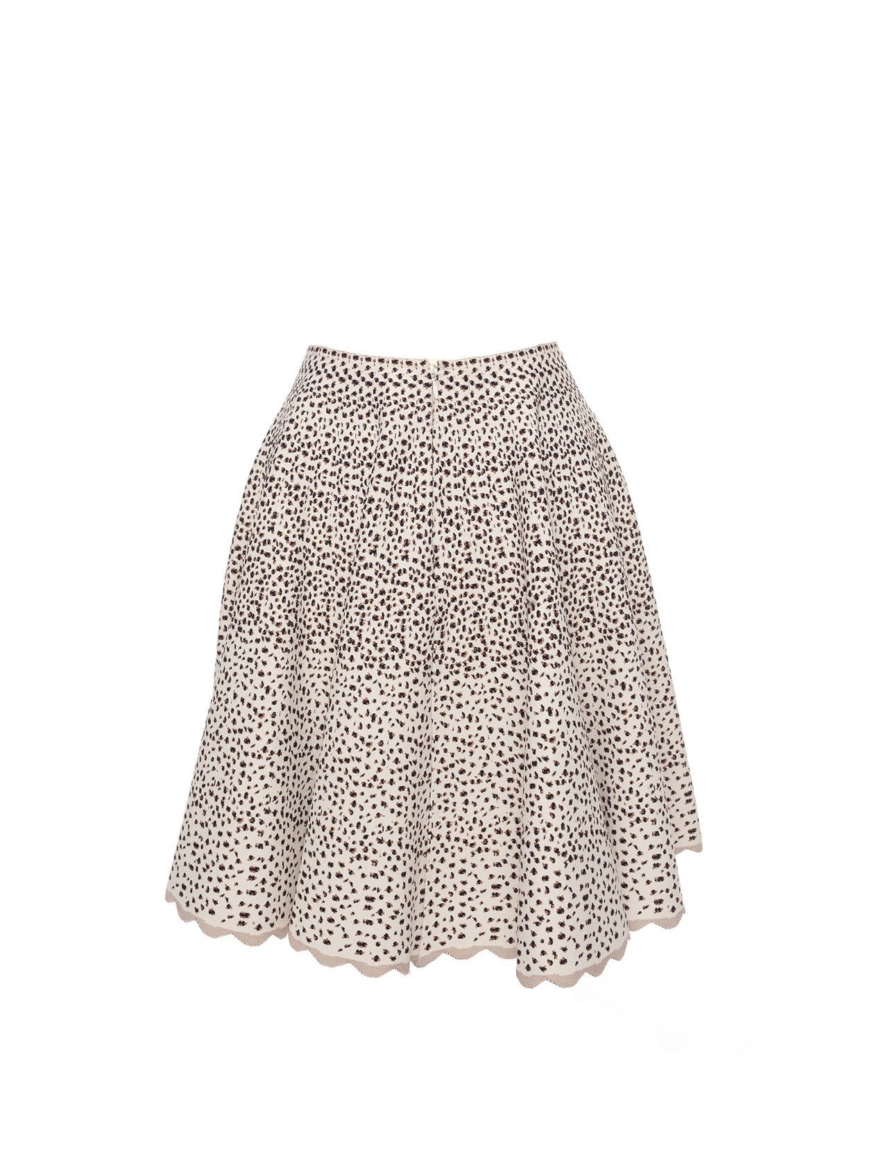 Beige 90s Alaia Paris aline knitted cheetah pattern skirt, Sz. M