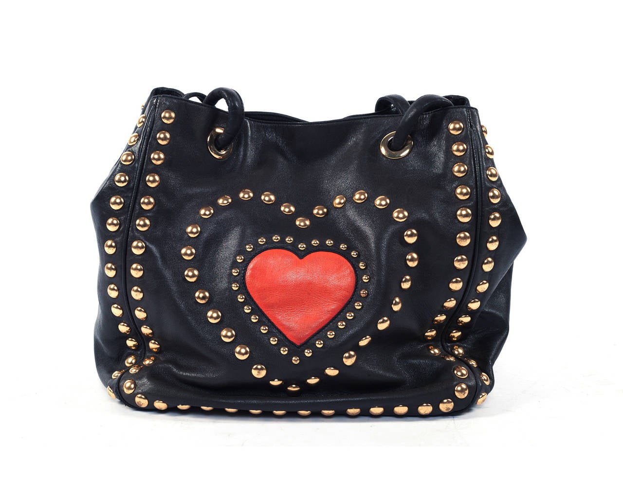 Moschino Vintage 90's Large Tote Bag with gold studs In Good Condition In Berlin, DE