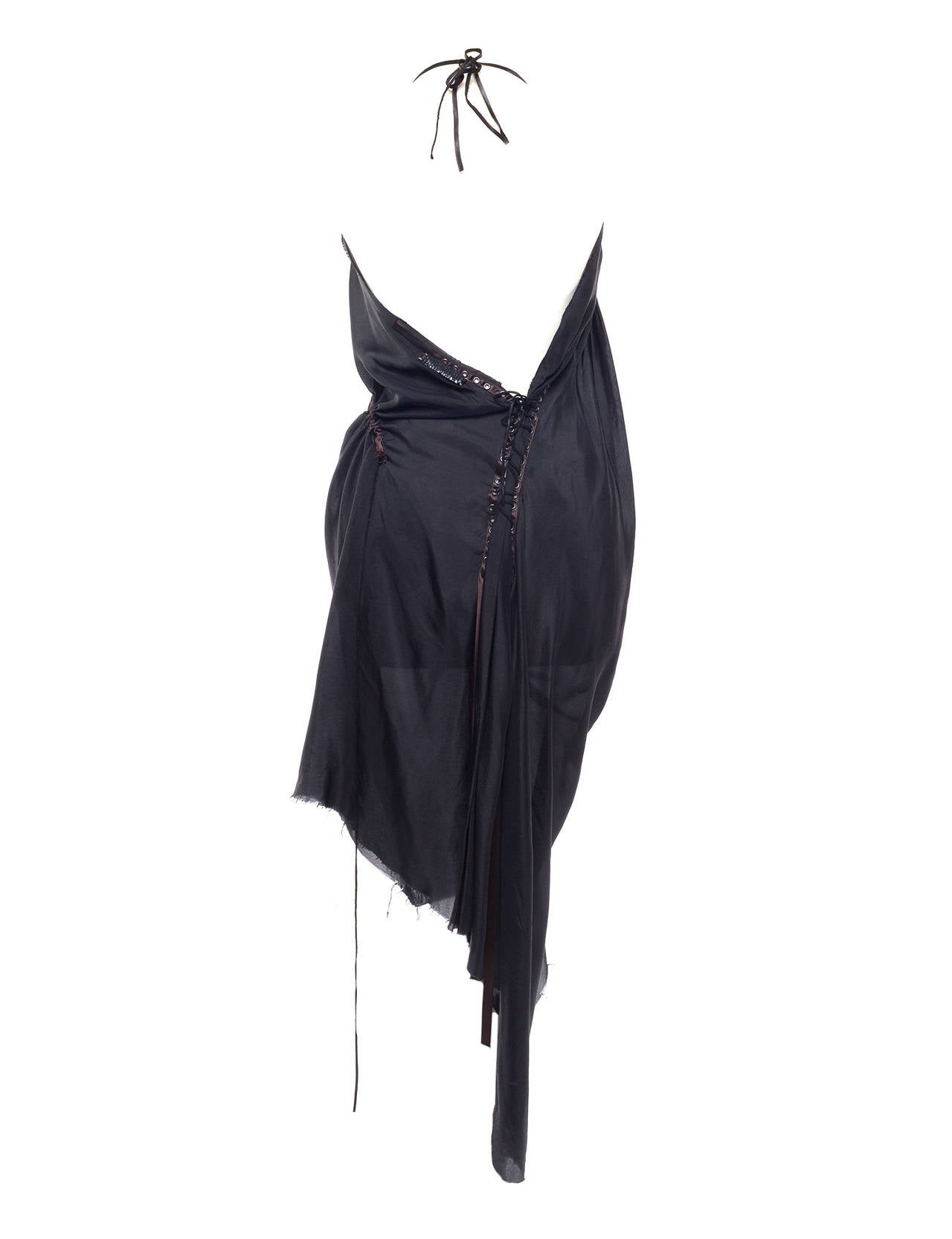 Black NUMBER (N)INE Silk Halter Style Dress With Abstract Details, Sz. S/M
