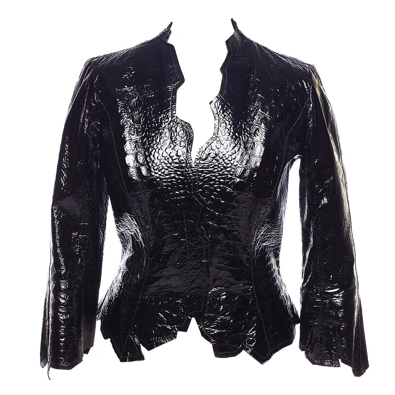 90s Thierry Mugler Coated Leather Embossed Leather Jacket, Sz. S
