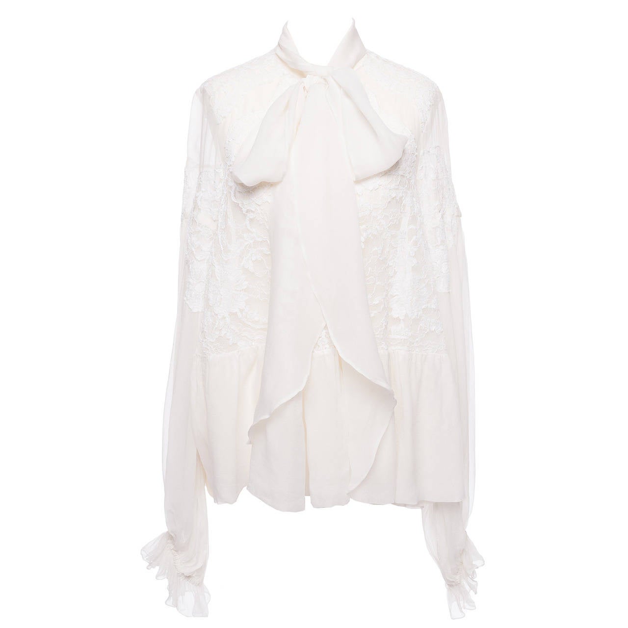 Givenchy by Ricardo Tisci silk and lace peasant blouse, Sz. M