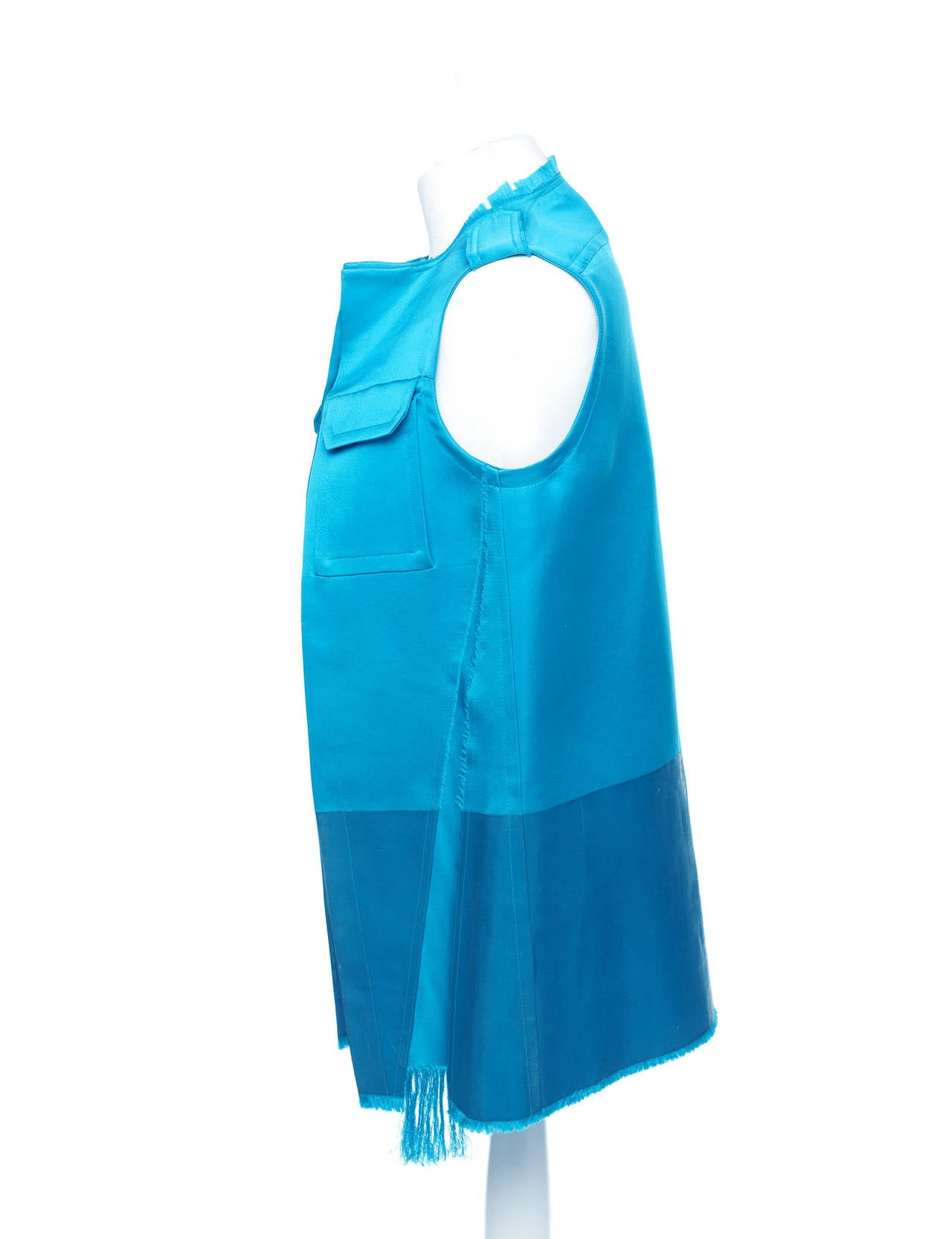 Kostas Murkudis Aqua Sleeveless Satin Tunic With Latex Trim, Sz. M In New Condition In Berlin, DE