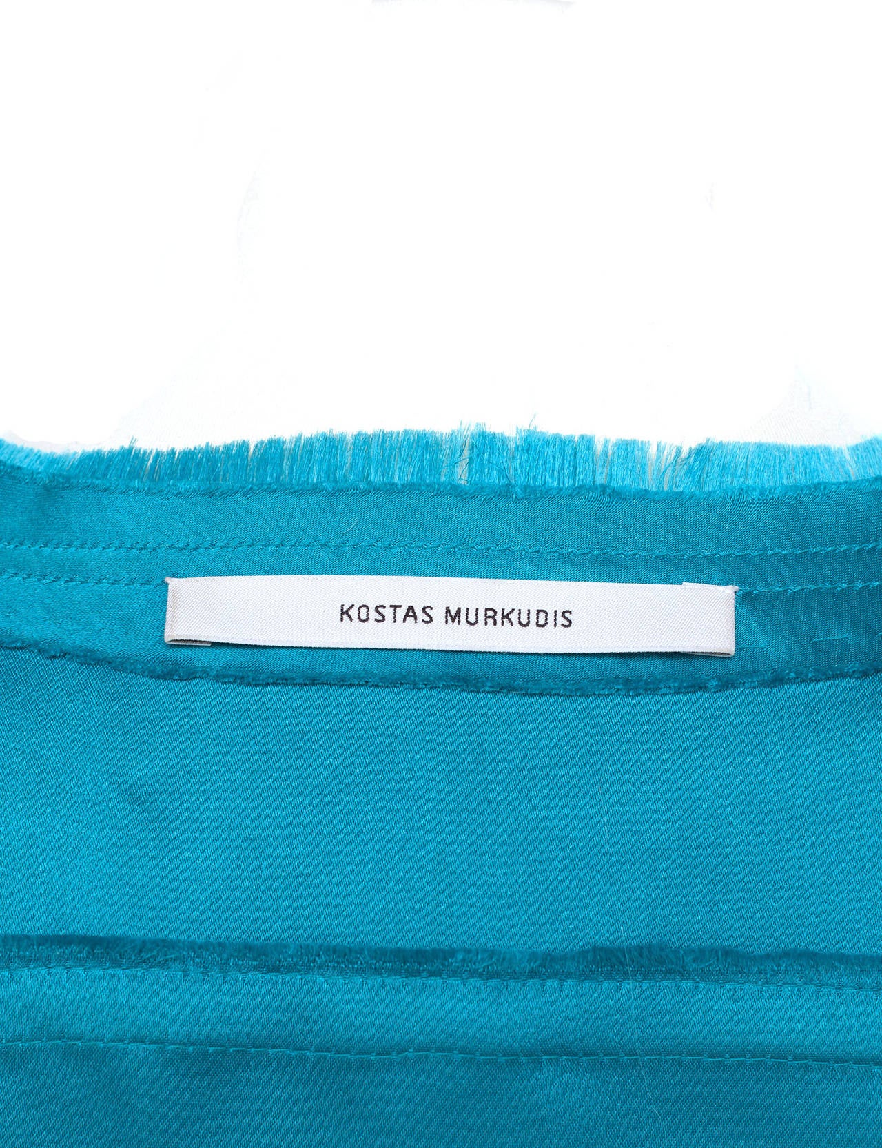 Kostas Murkudis Aqua Sleeveless Satin Tunic With Latex Trim, Sz. M 4