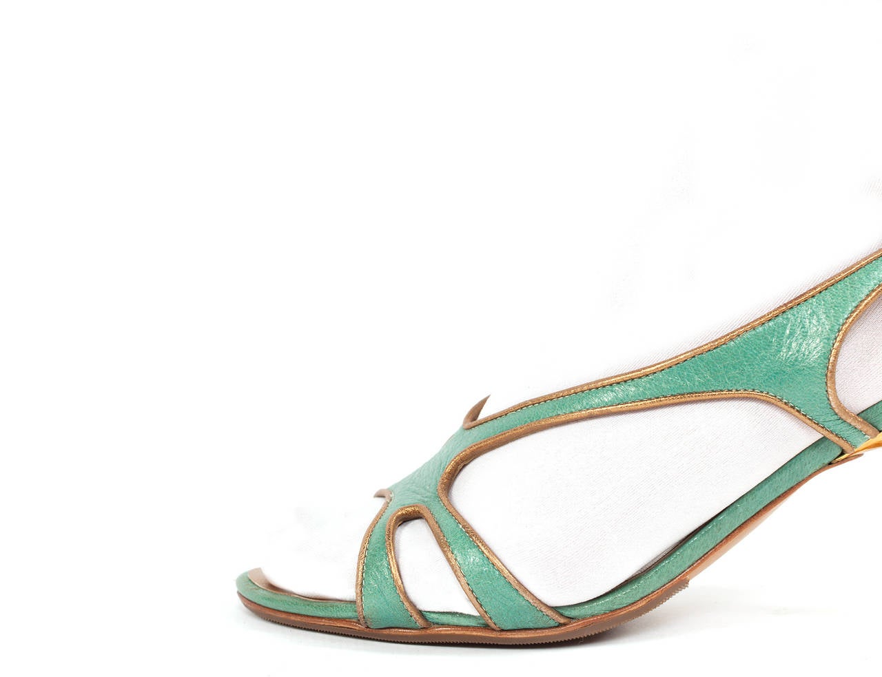 Escada Celadon green sling back heels with gold interior, Sz. 8.5 For Sale 4