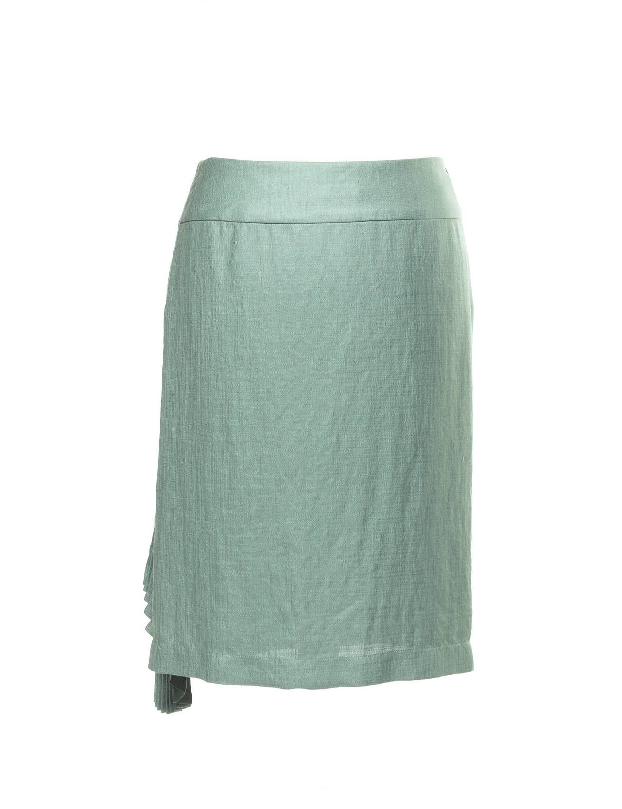 Women's Vintage 90's Issey Miyake Celadon Green Skirt with pleated front detail, Sz. 8