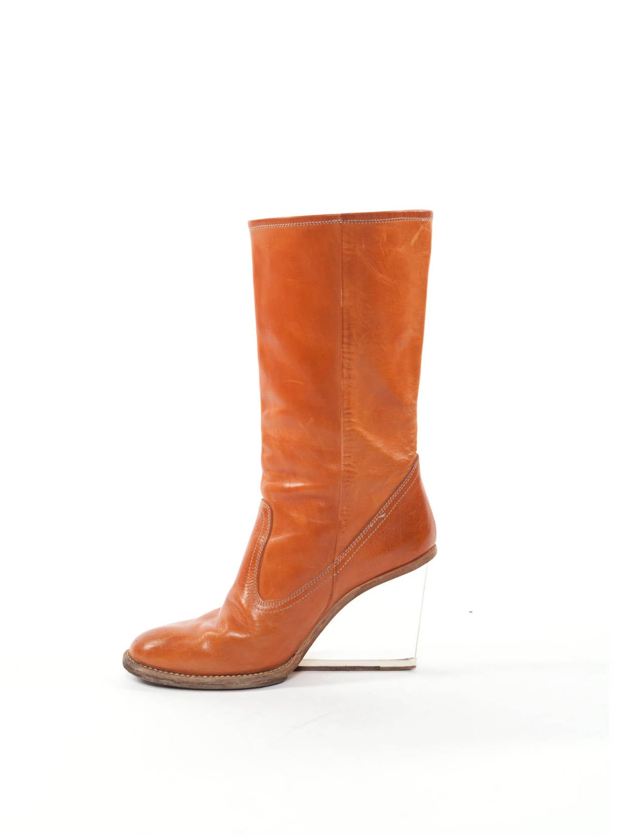 cognac leather boots with heel