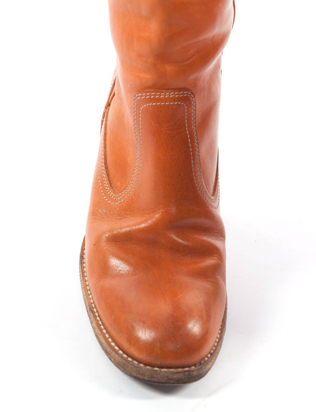 Women's Martin Margiela Cognac Frye Leather Boots With Lucite Heel, Sz. 10.5