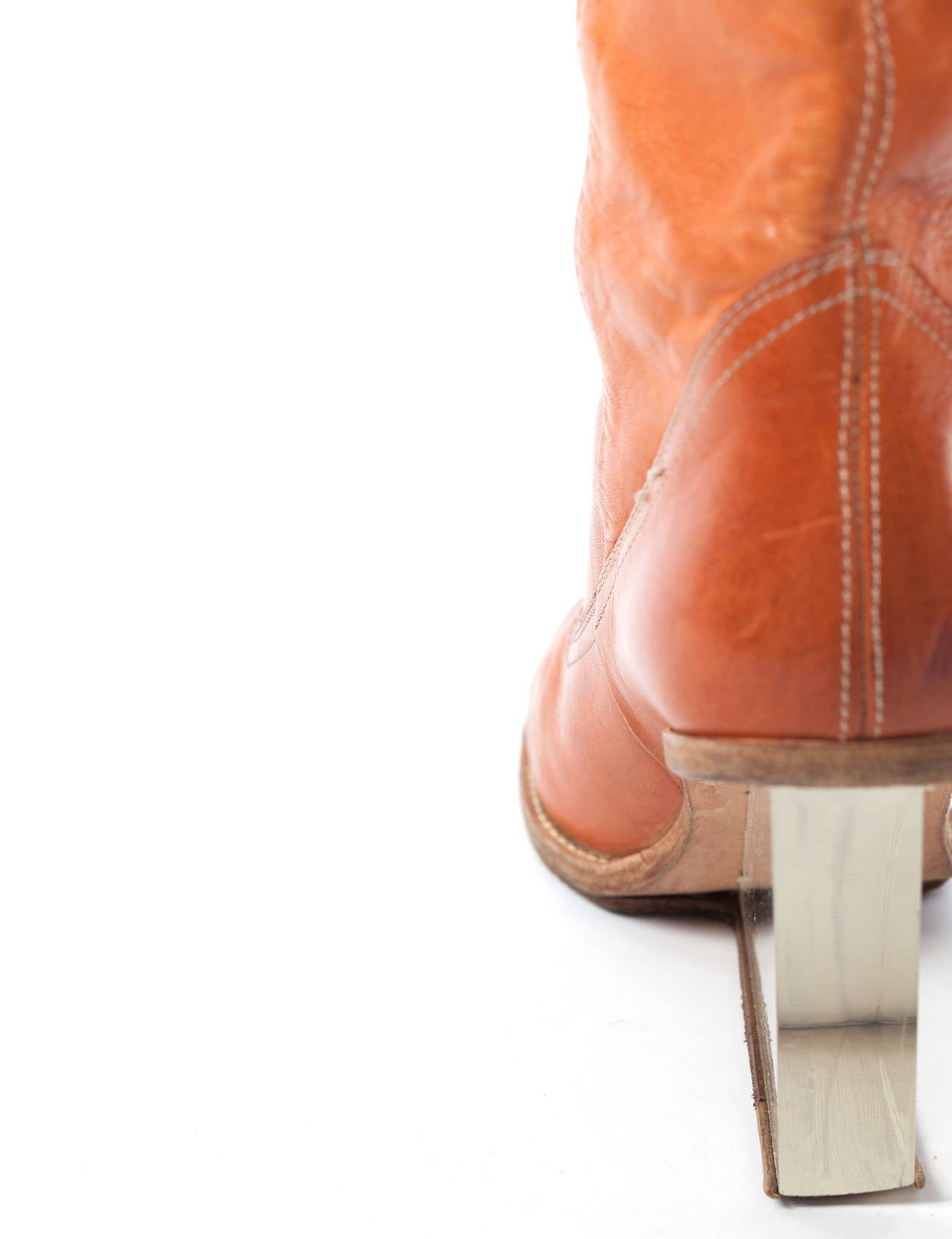 Martin Margiela Cognac Frye Leather Boots With Lucite Heel, Sz. 10.5 1