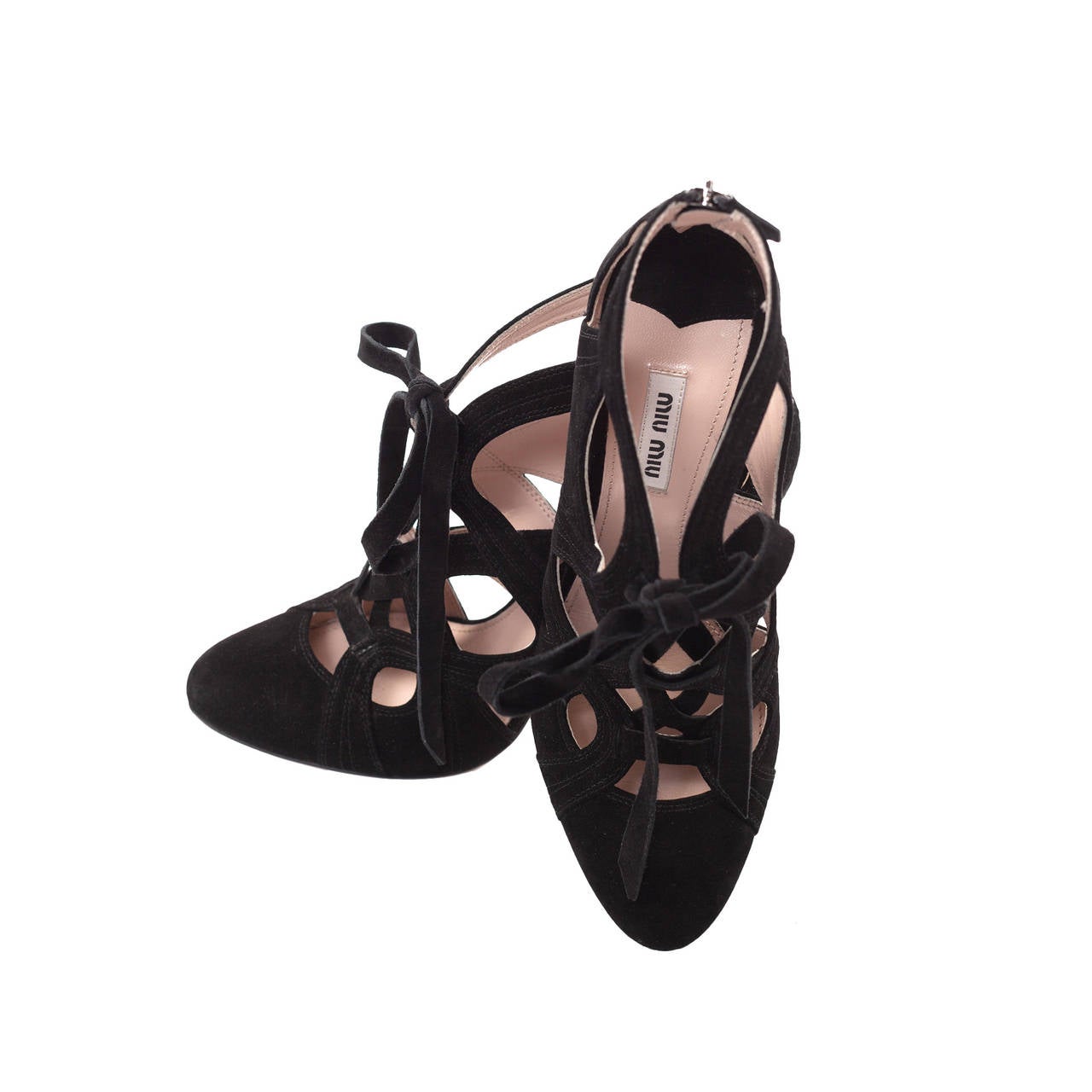 Miu Miu Suede Lace Up Sandals In Nero Velvet goat leather, Sz. 8