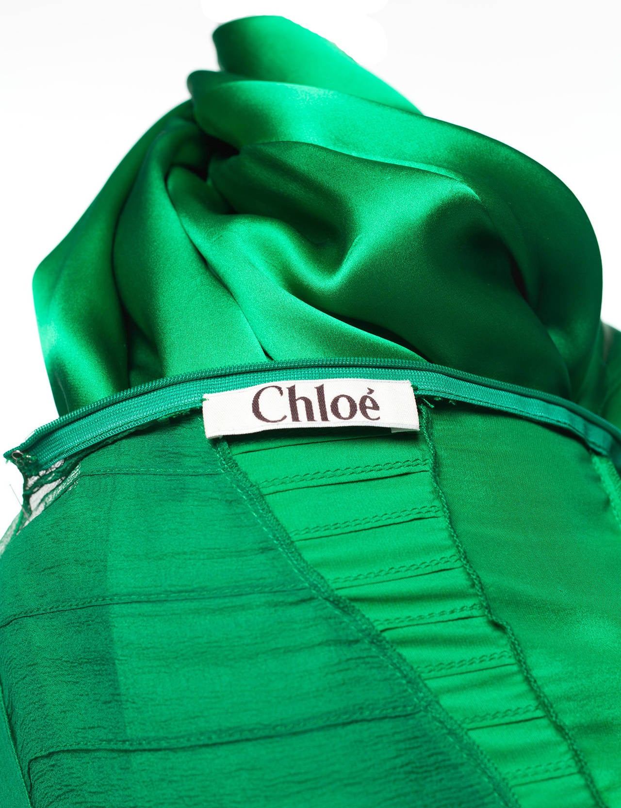Chloe By Phoebe Philo green silk 1920's style evening dress, Sz. S 4