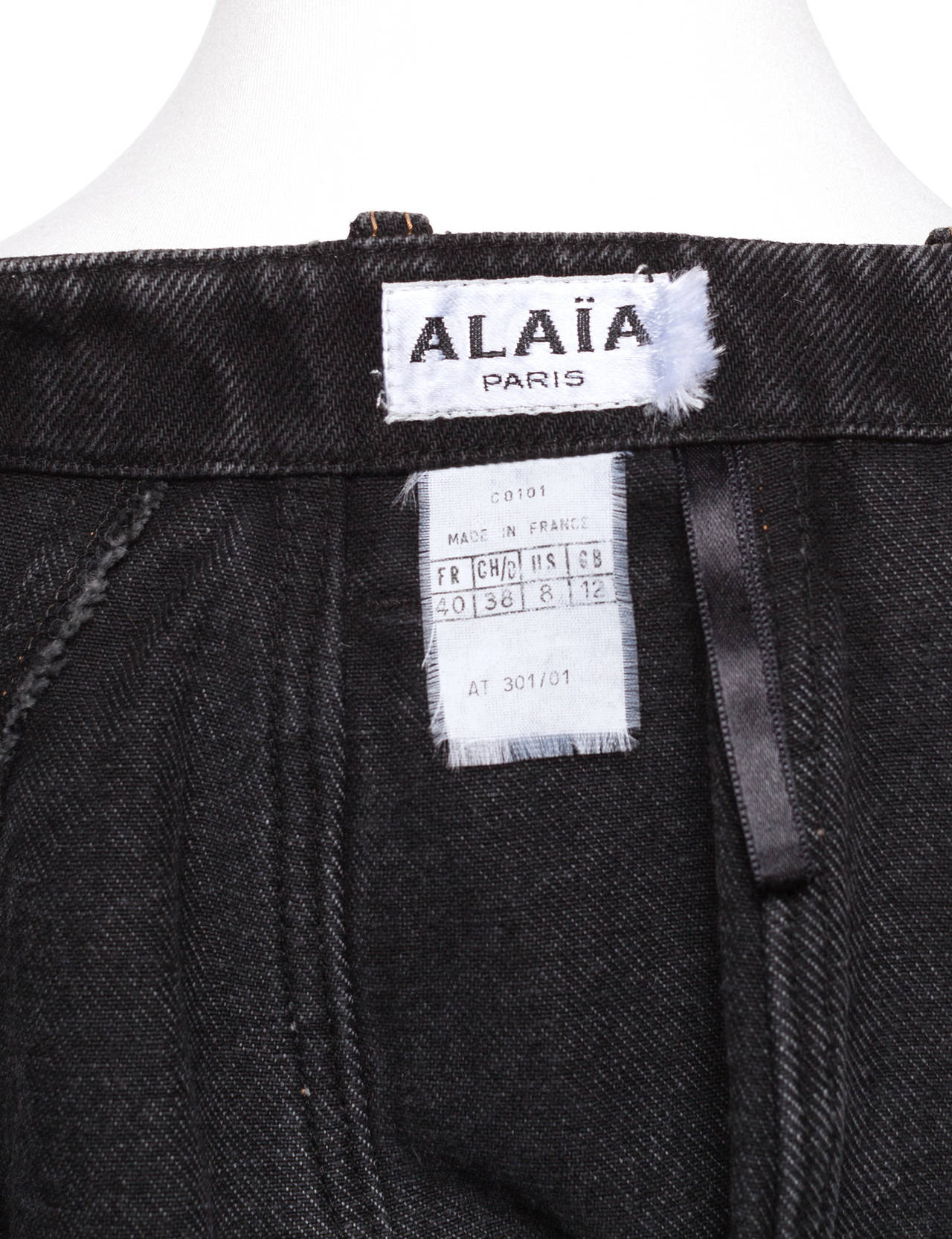 Azzendine Alaia black denim skirt with bondage laces 1990's 2