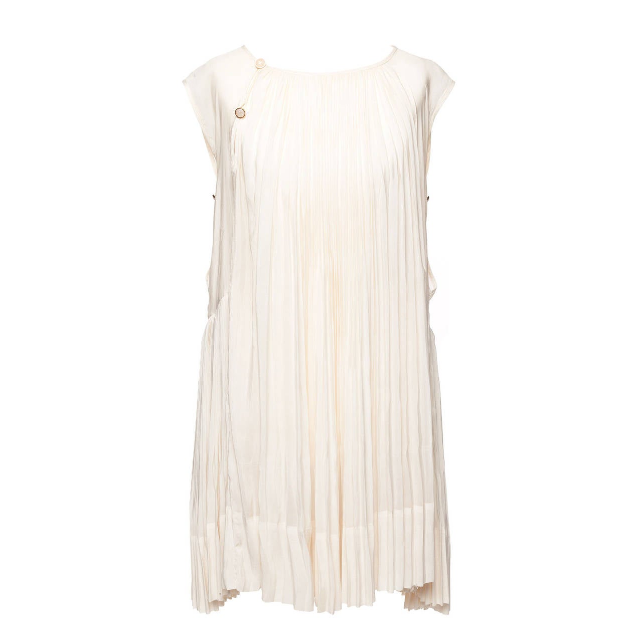 Wunderkind Silk pleated sleeveless dress with pearl buttons