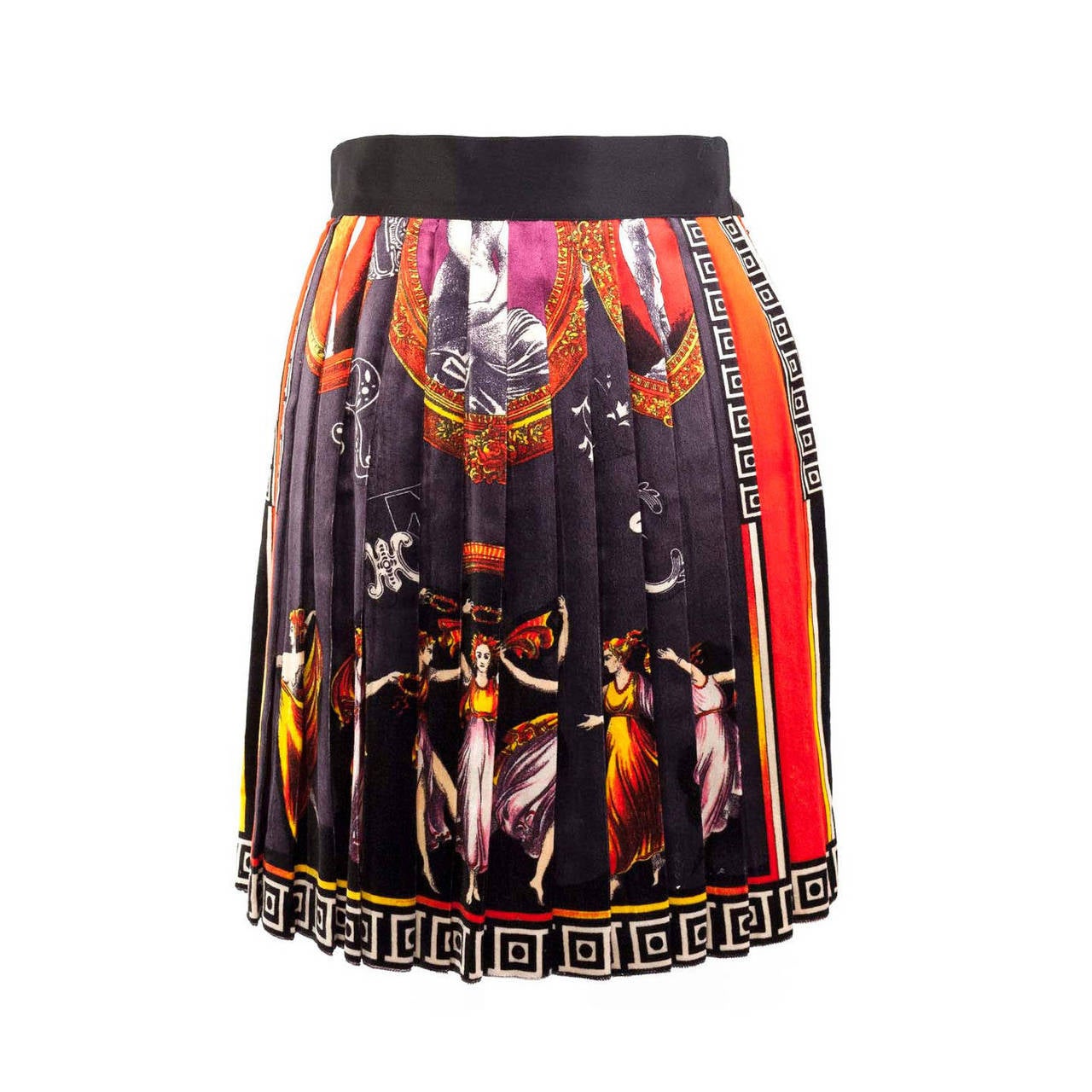 Versace Couture Vintage Canova silk velvet print pleated mini skirt For Sale