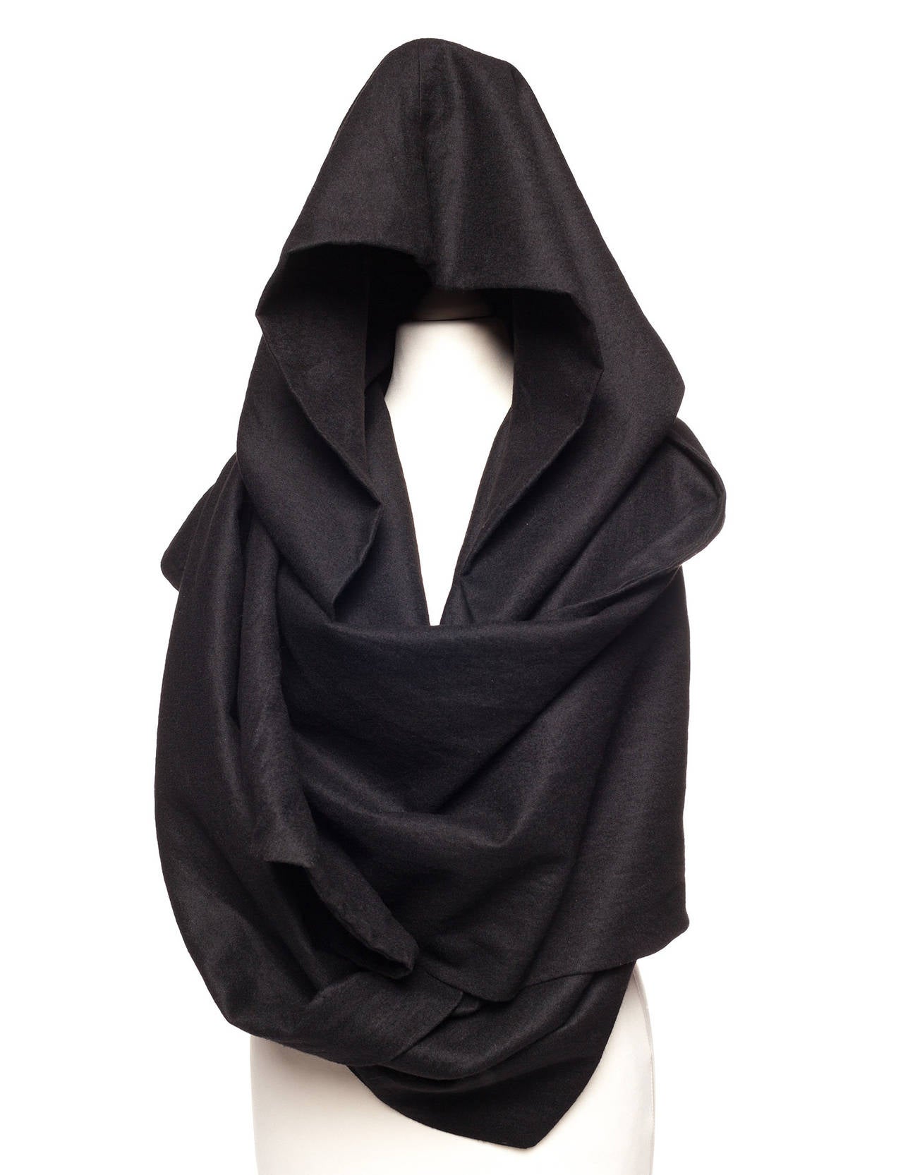 Ann Demeulemeester black cape with oversized hood from early 2000's, Sz.10 4