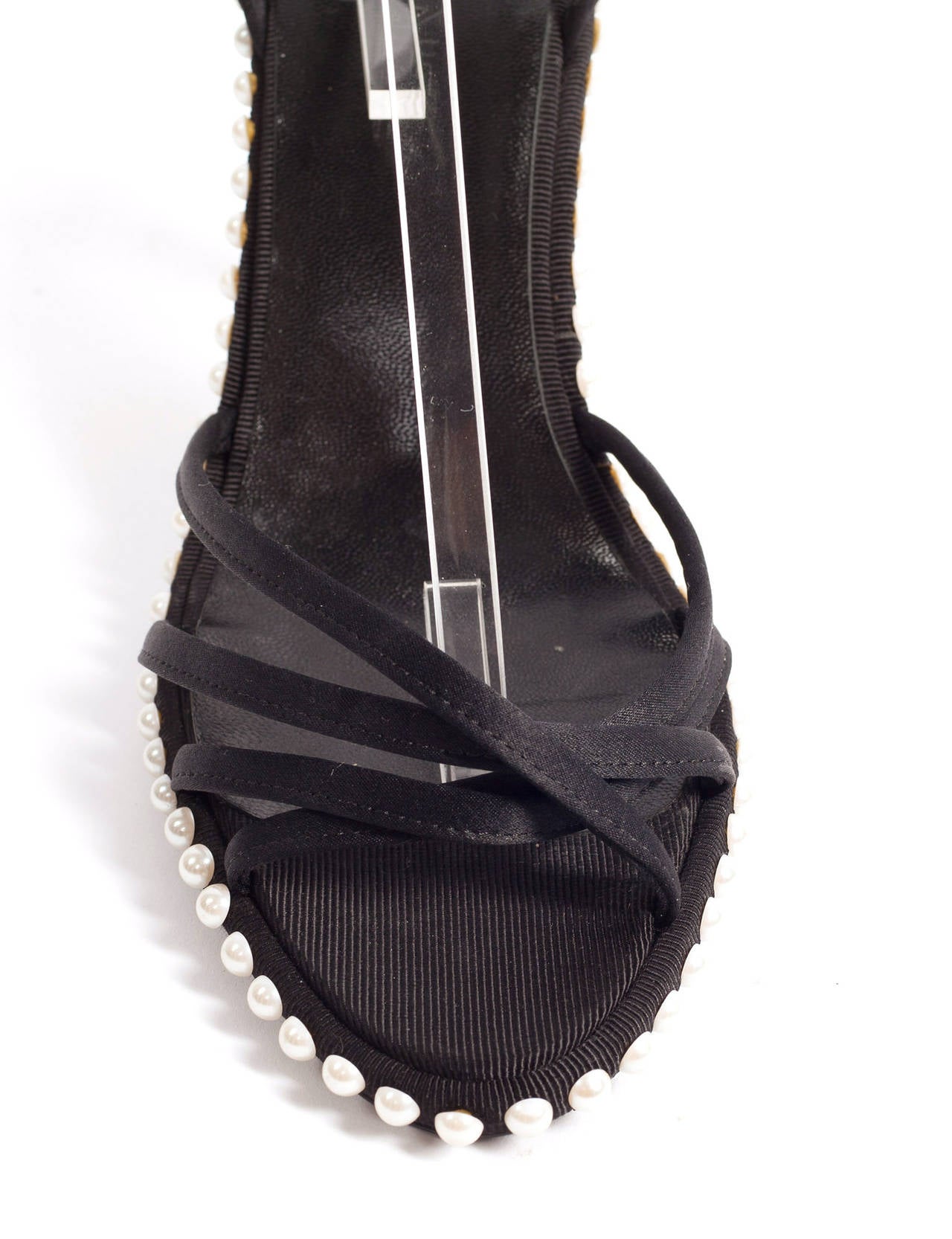 Chanel black satin Sandals with Pearl detail, Sz. 8.5 4