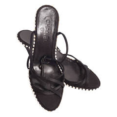 Chanel black satin Sandals with Pearl detail, Sz. 8.5