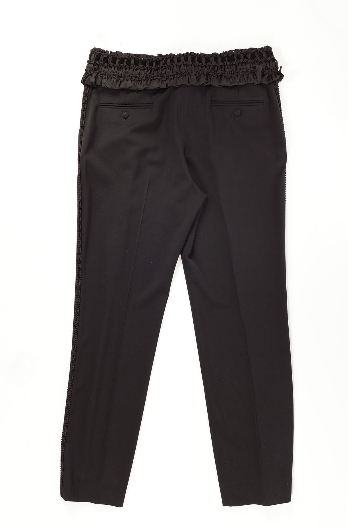Black Yves Saint Laurent by Stefano Pilati wool pant with ruffle details SS06, Sz 12