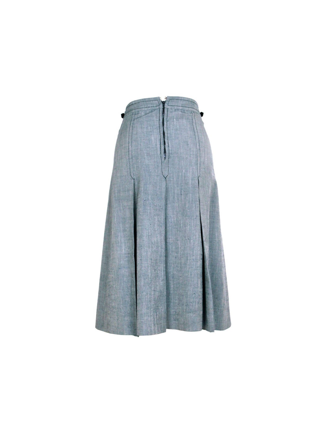 Vintage Celine 1970's pleated skirt in navy blue cotton-linen melange ...