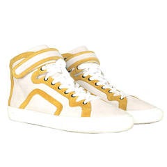 Pierre Hardy Montantes high-top sneakers in color-blocked eggshell suede