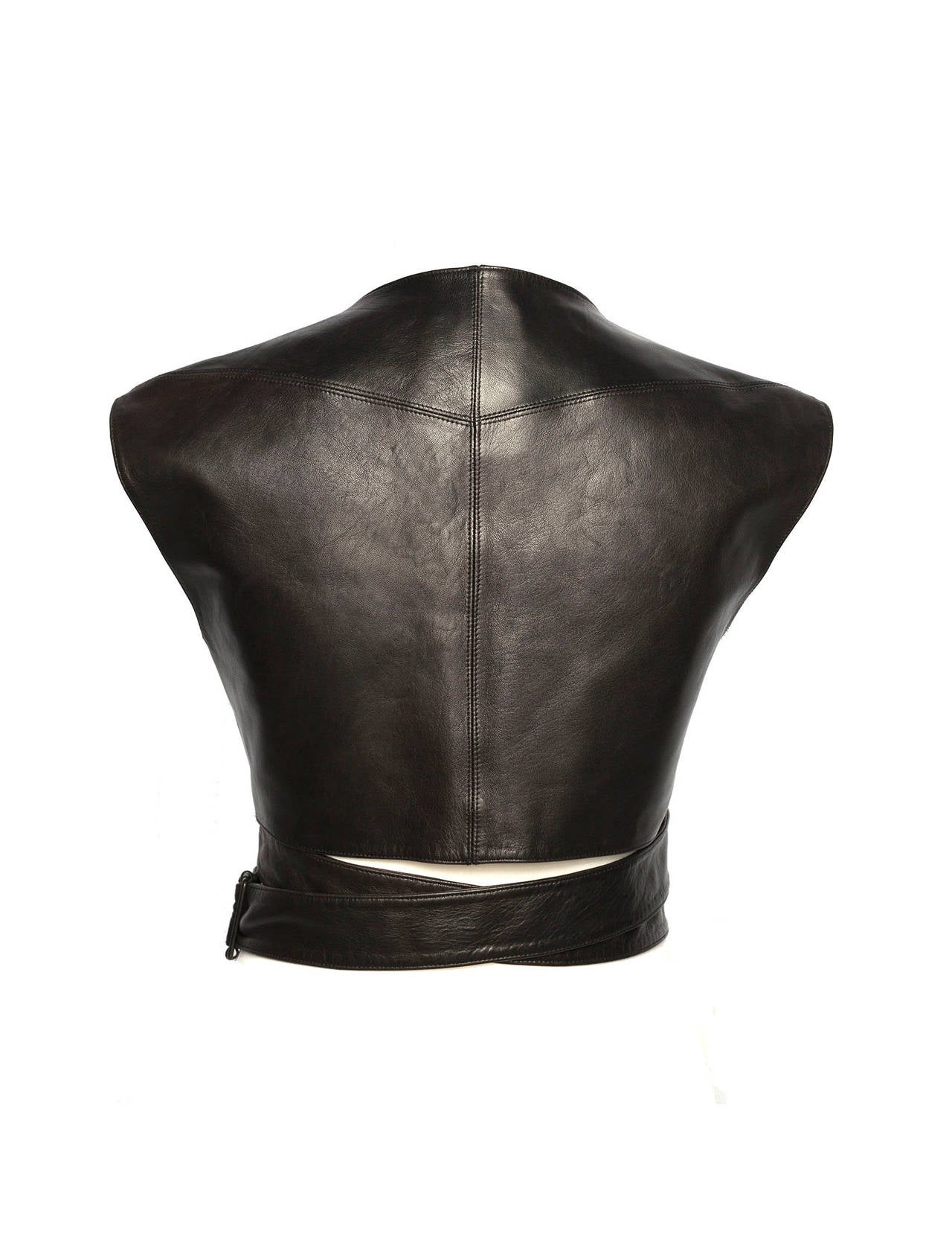 Women's 90's Azzendine Alaia Paris Black Leather vest with criss cross straps