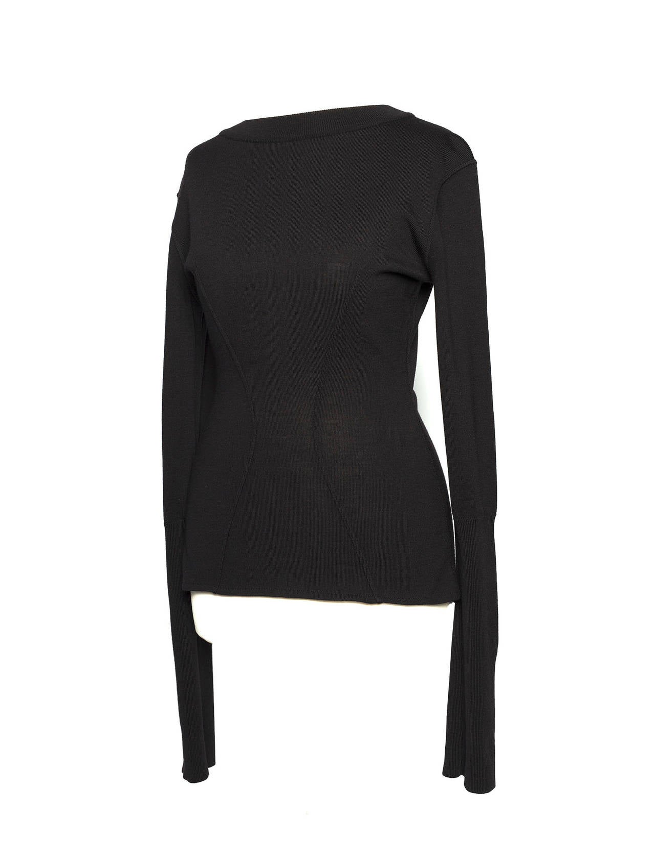 Azzendine Alaia Paris body con knitted top. Top has Curved seams and is tight fitted for that easy body con look.