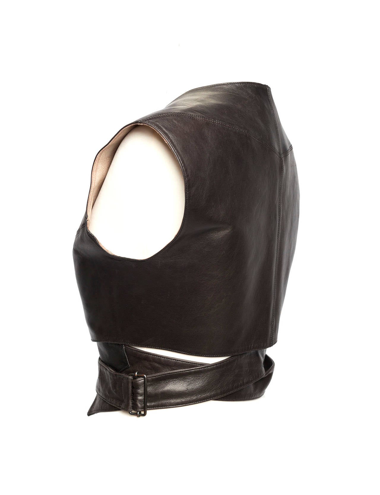 90's Azzendine Alaia Paris Black Leather vest with criss cross straps 1