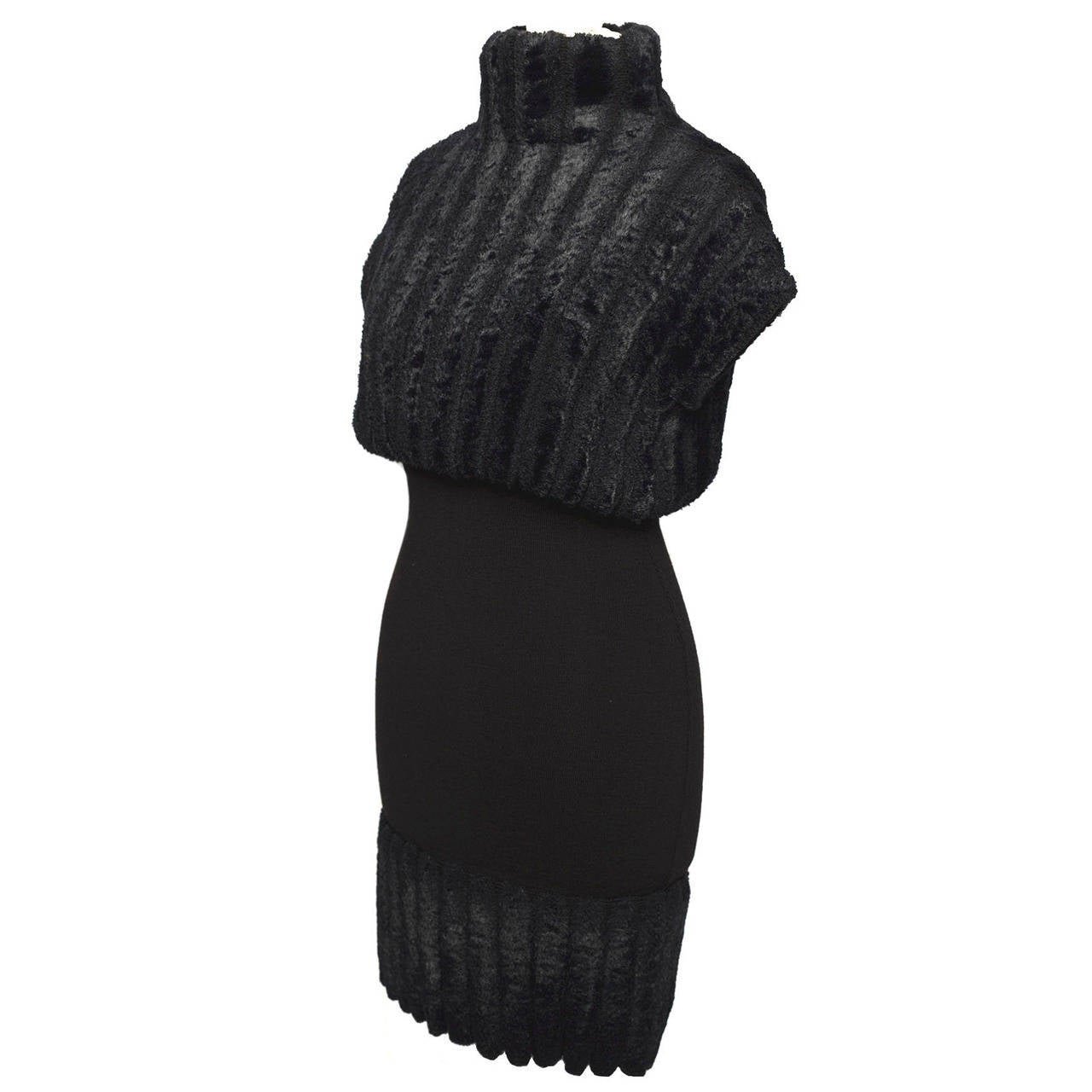 Azzendine Alaia Paris Black Chenille bodycon knit dress 1990's