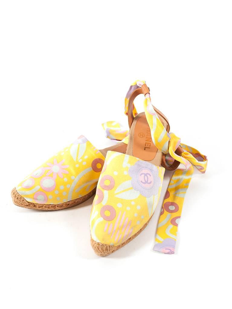Chanel Yellow floral espadrilles with ankle strap, Sz. 7.5 1
