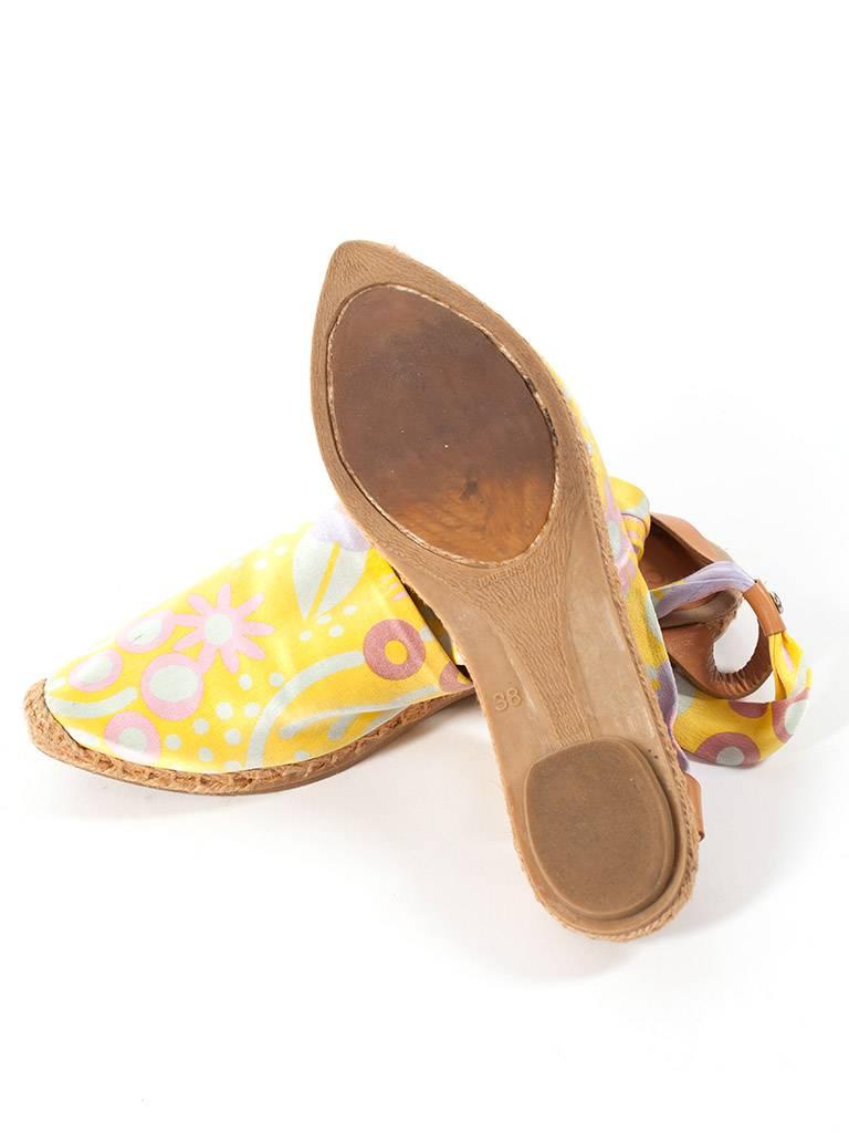 Women's Chanel Yellow floral espadrilles with ankle strap, Sz. 7.5