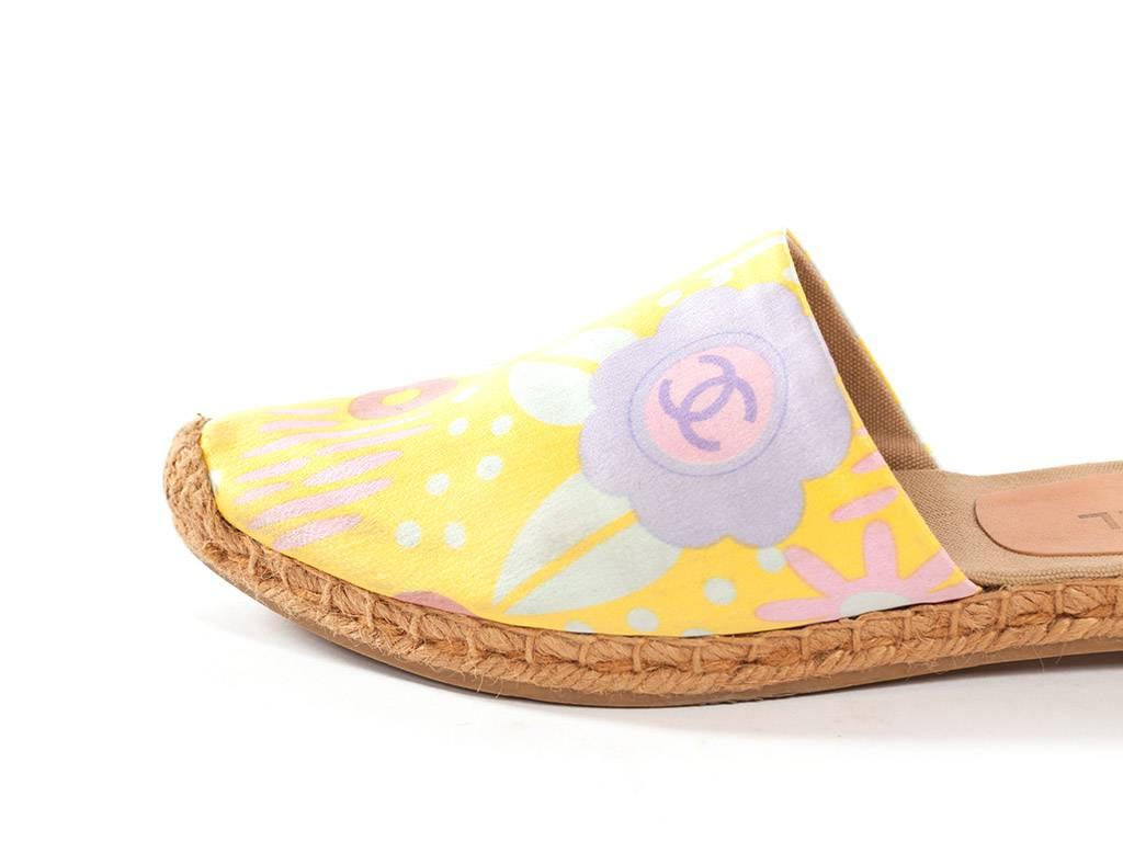 Orange Chanel Yellow floral espadrilles with ankle strap, Sz. 7.5