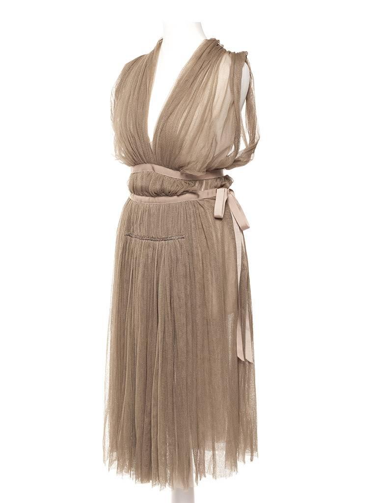 Brown Lanvin by Alber Elbazs Fall 02 Olive mesh grecian style dress, Sz. S For Sale