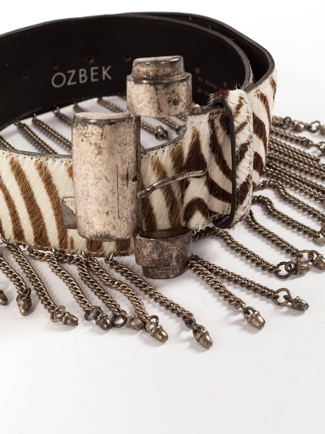 Vintage 90s Rifat Ozbek Vintage Belt in zebra print on pony fur, Sz S In Excellent Condition In Berlin, DE