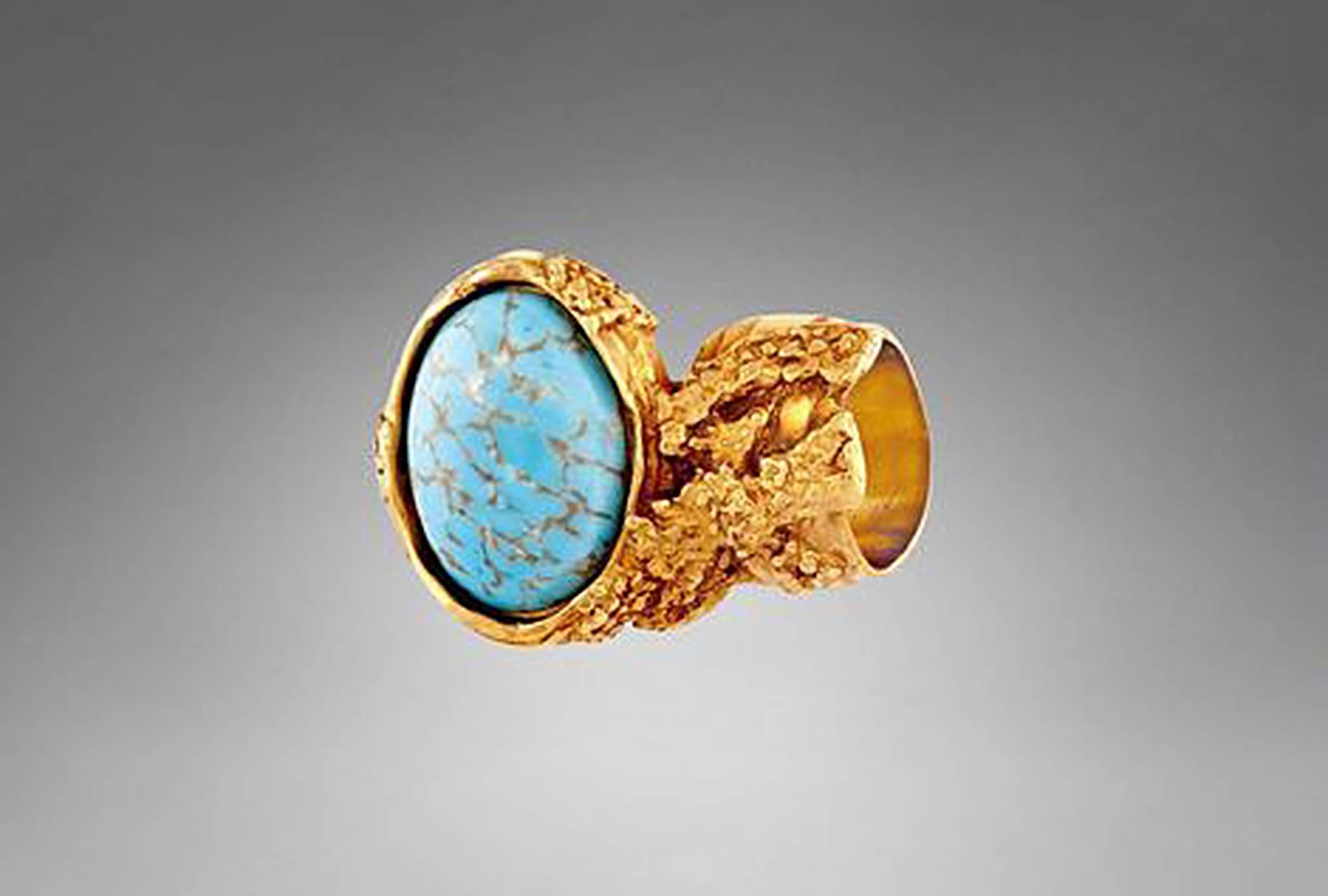 Yves Saint Laurent by Stefano Pilati gold ring w. turquios stone, Sz 9 5