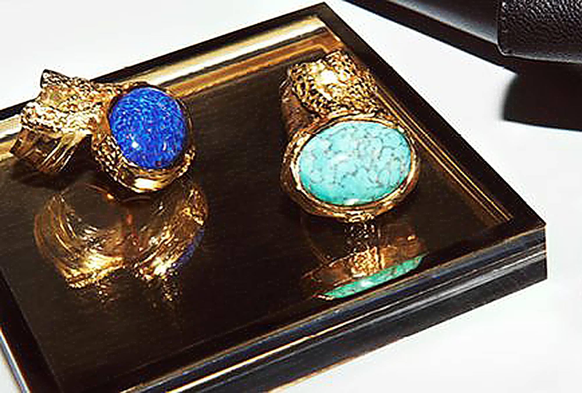 Yves Saint Laurent by Stefano Pilati gold ring w. turquios stone, Sz 9 6