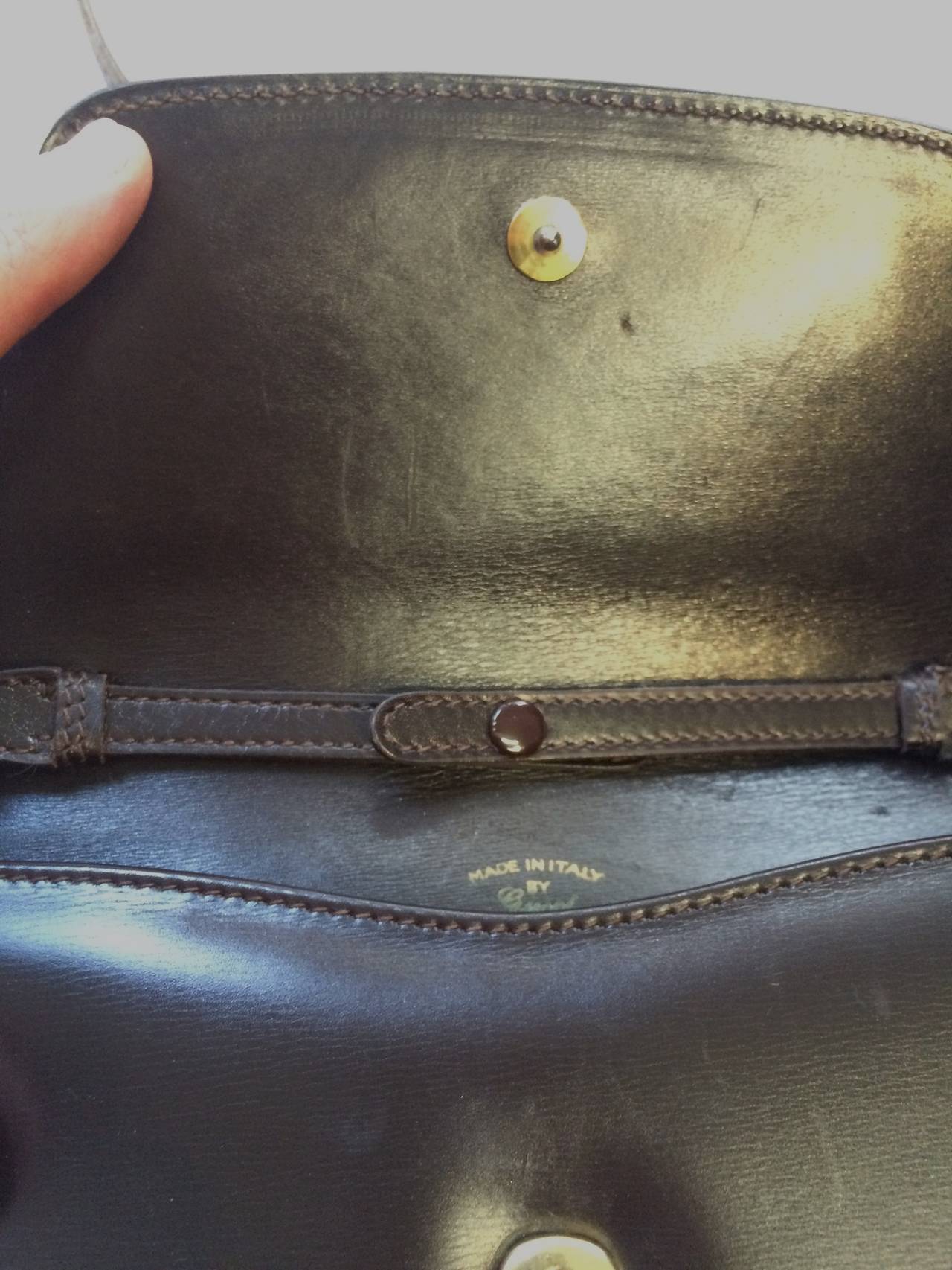 Gucci 70s brown leather shoulder / clutch bag. 1