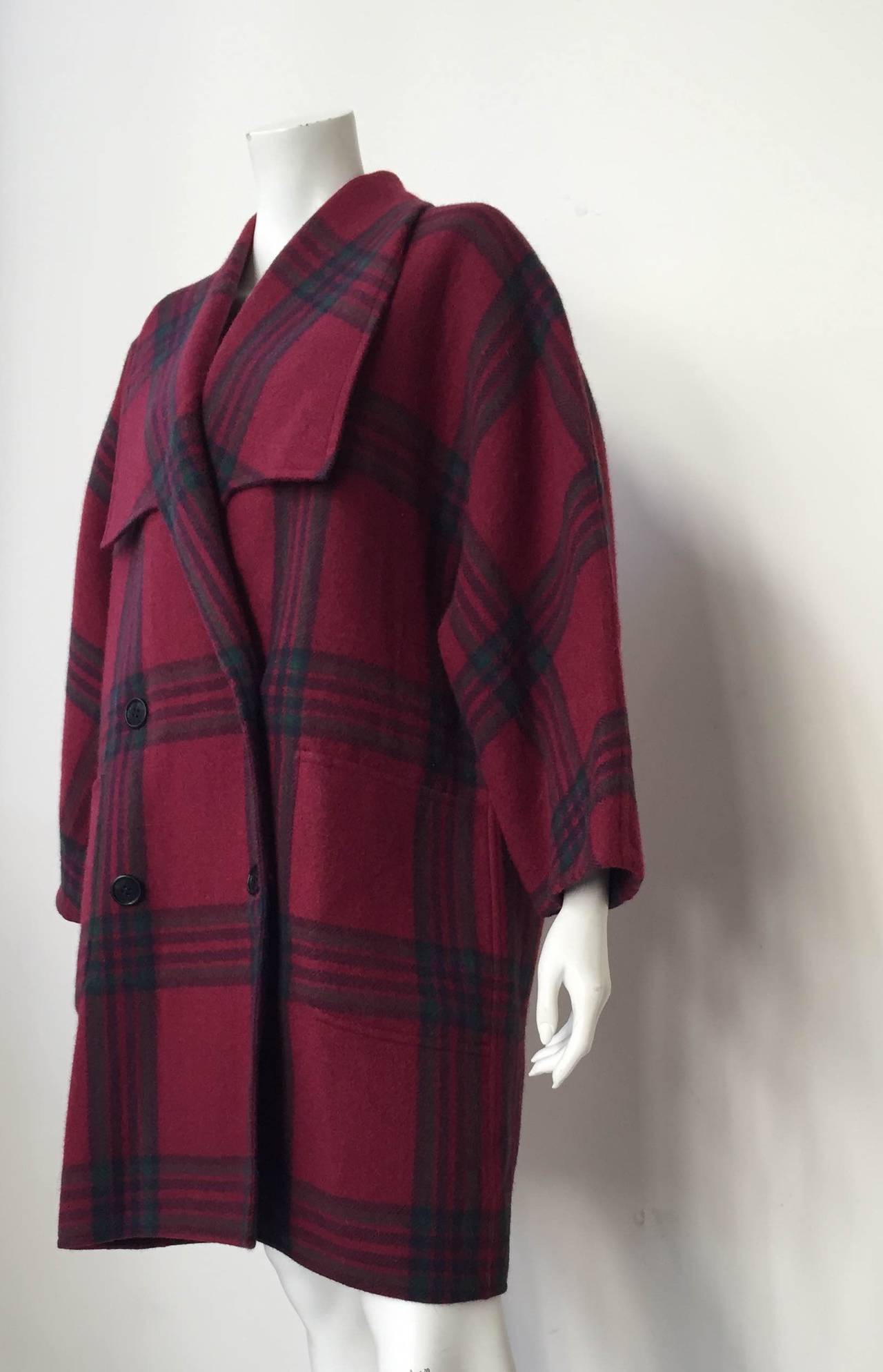 Women's Oscar de la Renta 90s plaid wool cocoon coat size 10.