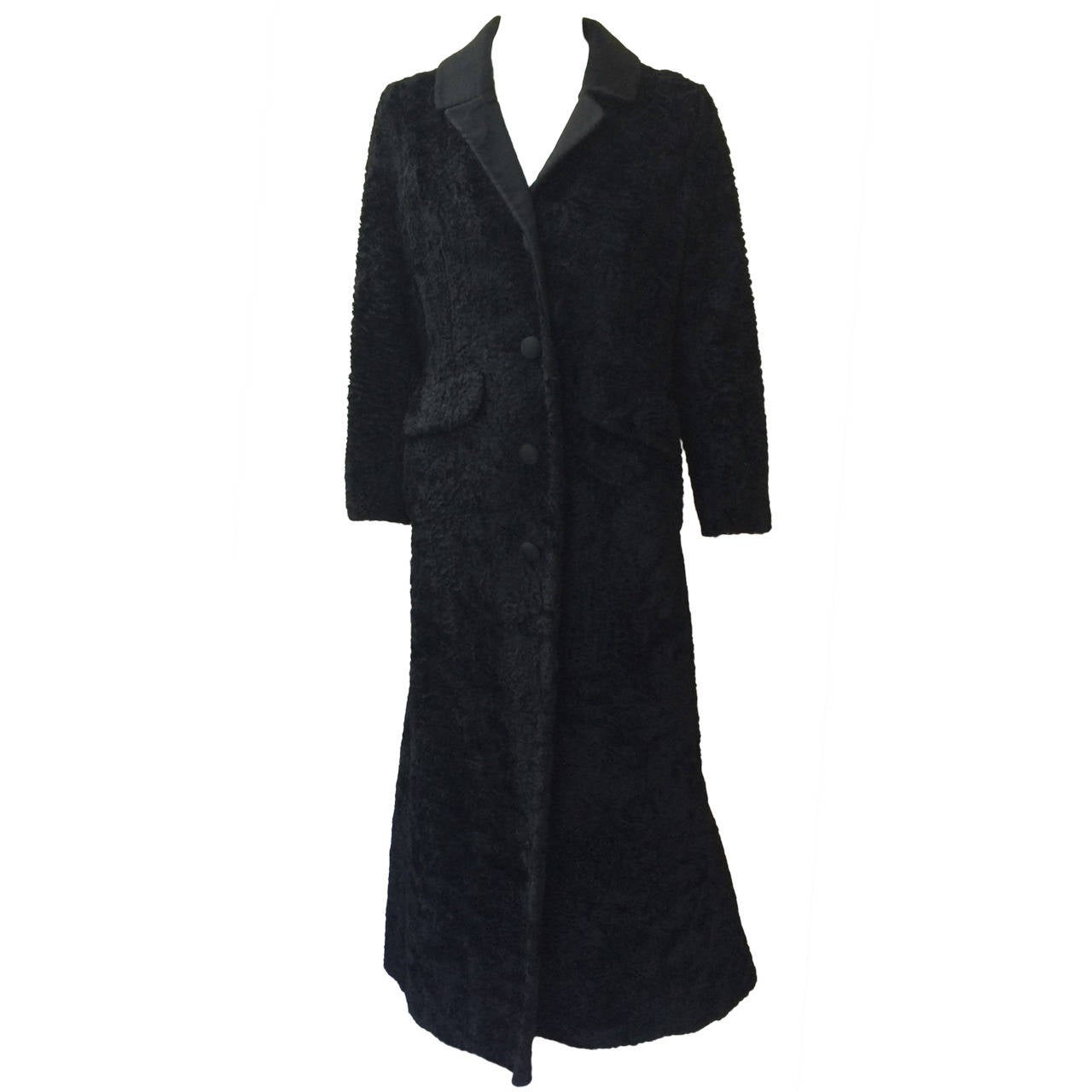 Bonwit Teller Long Black Coat, 1960s  