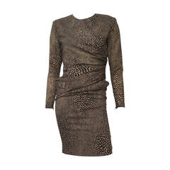 Bill Blass 70s leopard wool dress with sash across waist size 4.