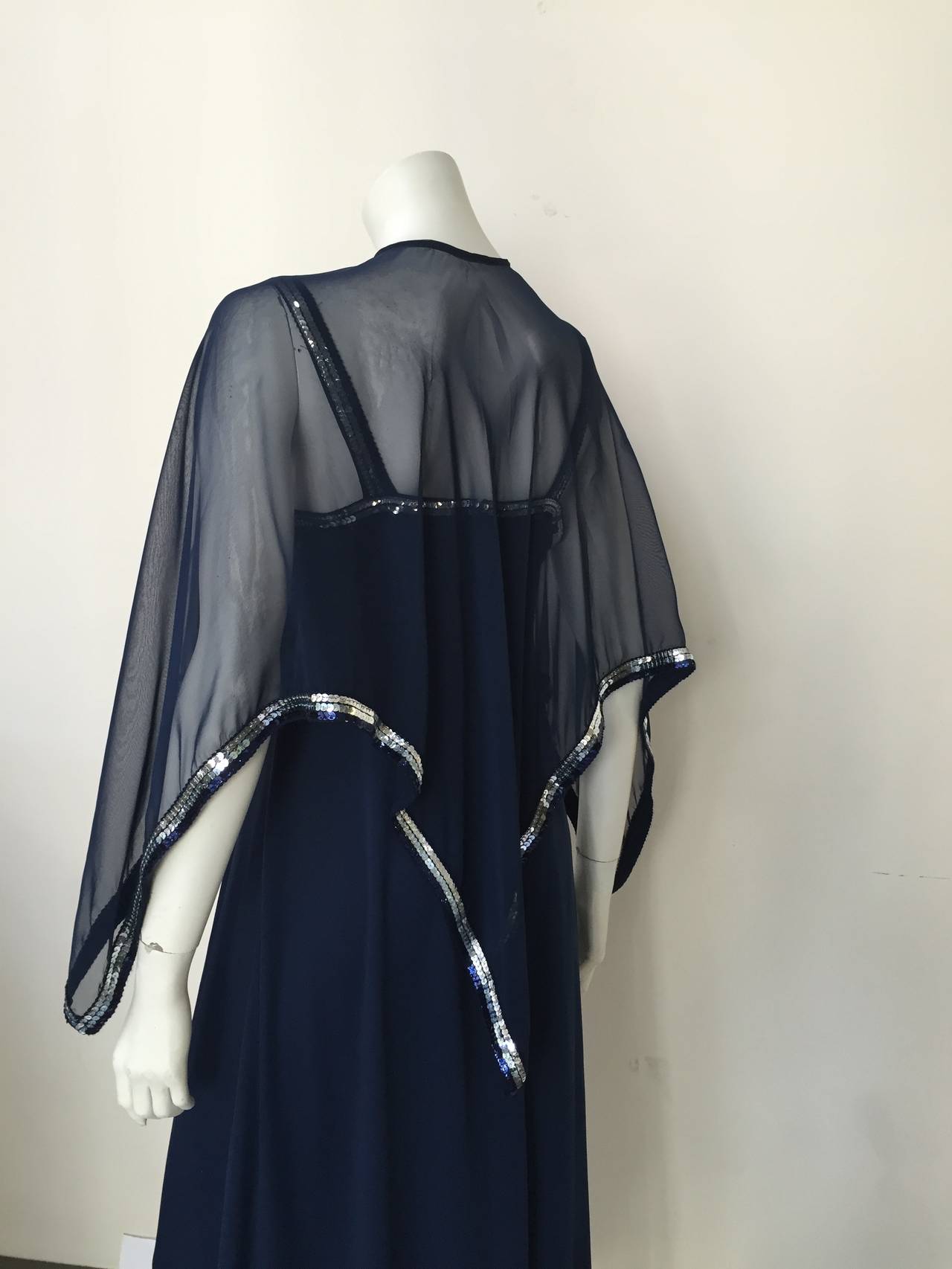 Black Estevez 70s Navy Evening Gown Size 10 / 12. For Sale
