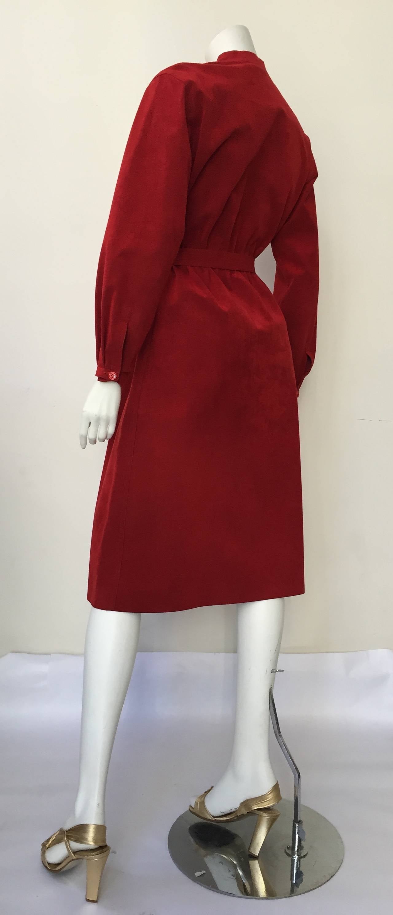 Women's Halston Red Ultra Suede Coat Dress with Pockets and Belt  For Sale