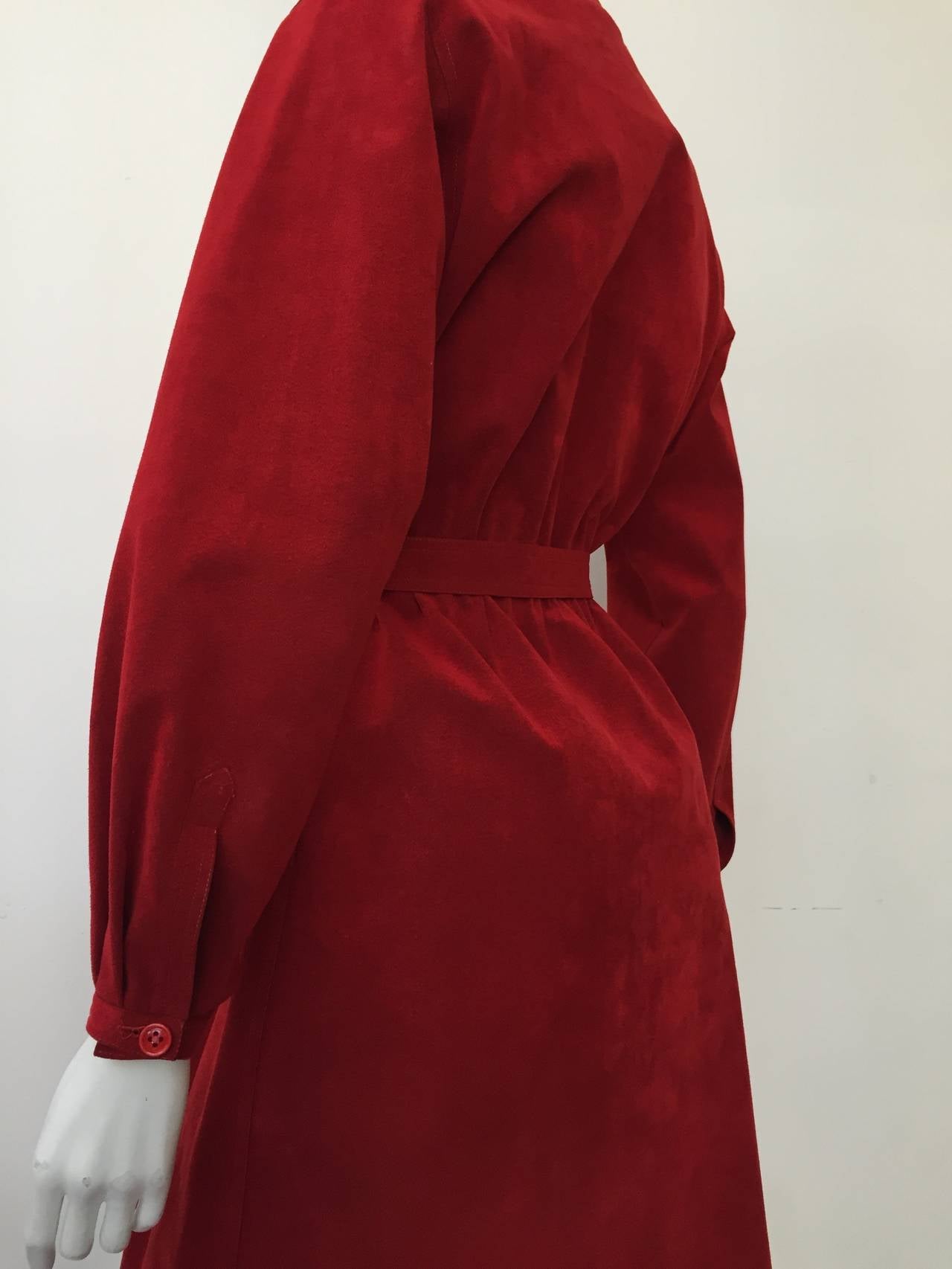 Halston Red Ultra Suede Coat Dress with Pockets and Belt  For Sale 1