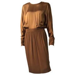 Retro Nina Ricci Paris 80s bronze dress with dolman sleeves size 8.
