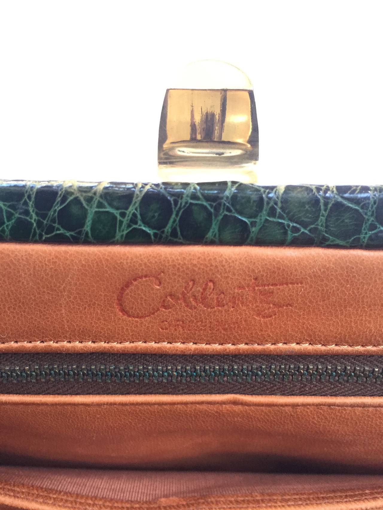 Coblentz 70s crocodile green handbag. For Sale 5