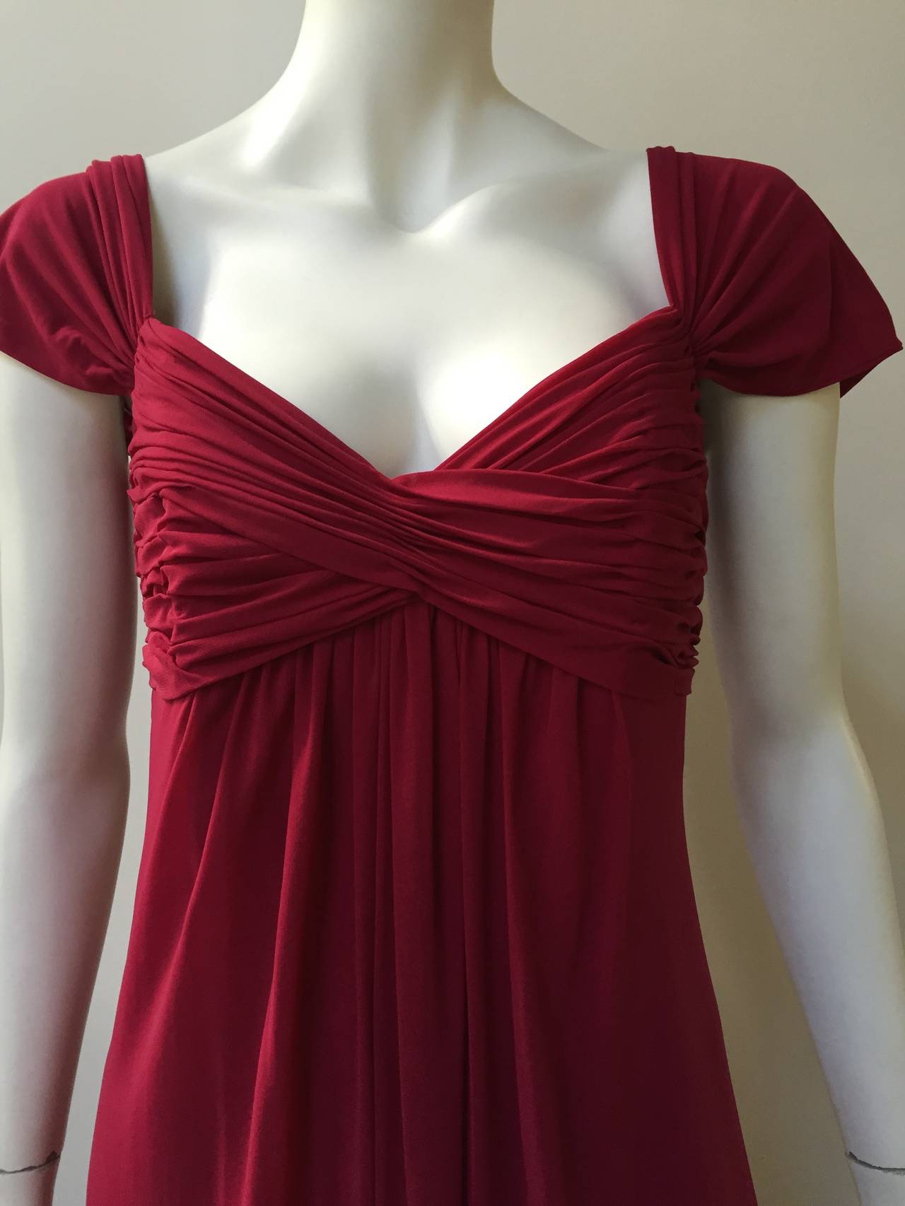 Red Vicky Tiel Couture Paris Silk Burgundy Evening Gown Size 6/8. For Sale