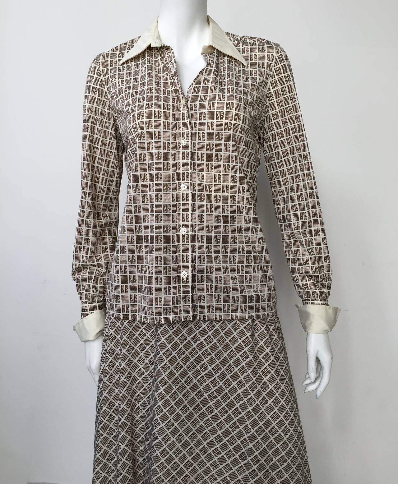 Nina Ricci Logo Blouse and Skirt Set Size 6, 1970s