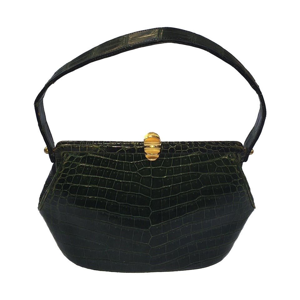 Coblentz 70s crocodile green handbag. For Sale