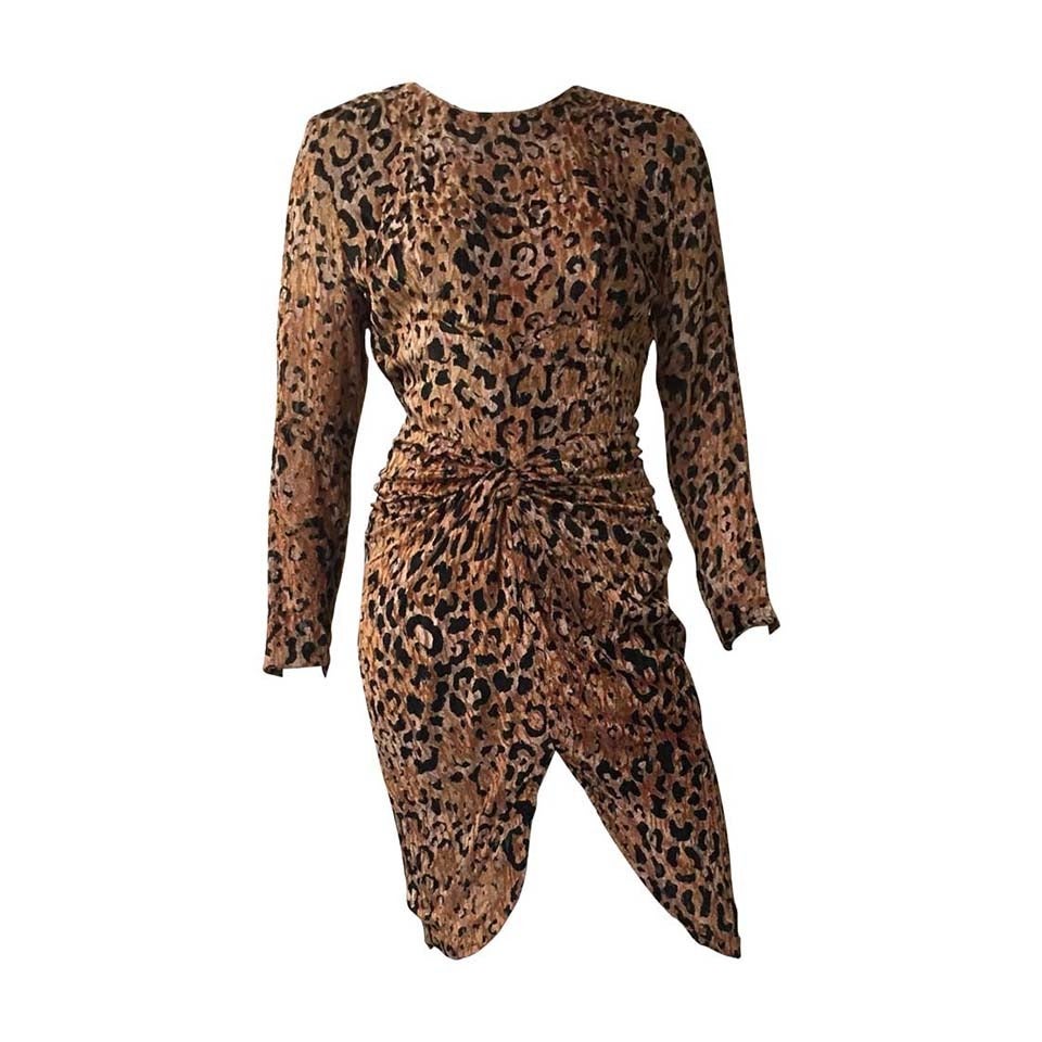 Vicky Tiel 80s for Bergdorf Goodman cheetah velvet print dress size 6. For Sale